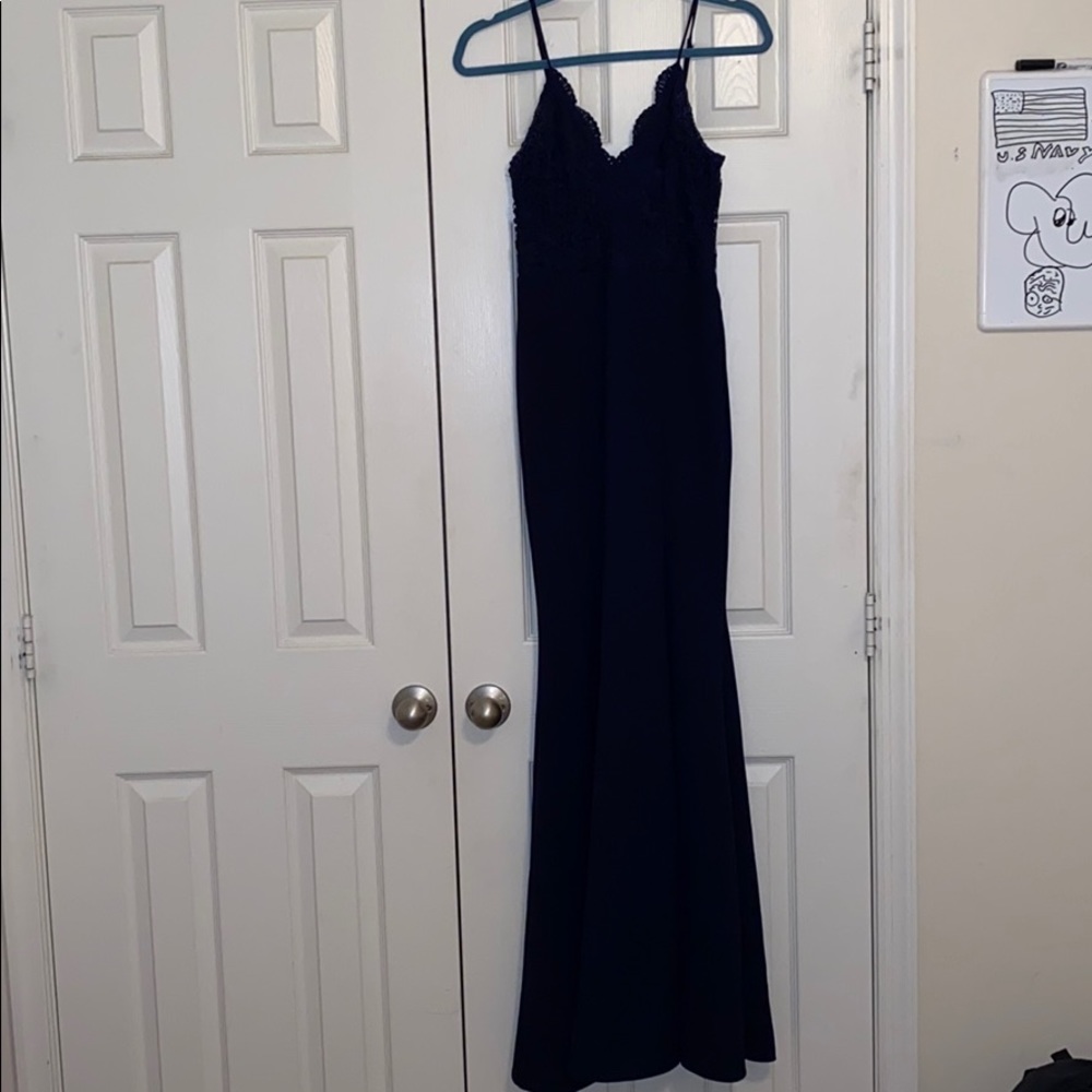Prom Girl blue mermaid high slit prom dress
